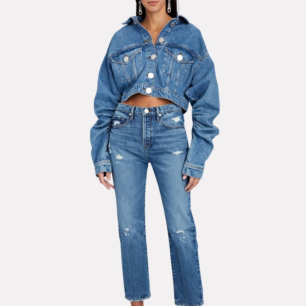 Frame Ruched Sleeve Denim Jacket